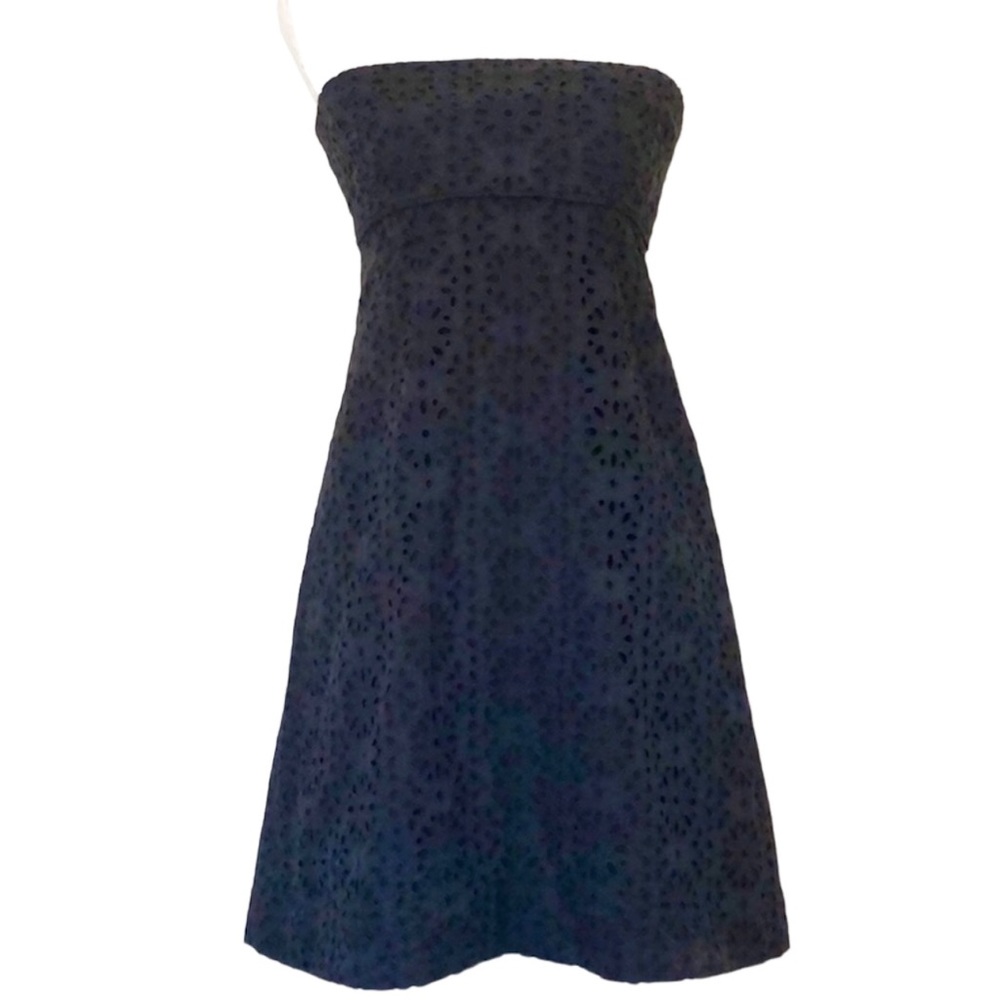 J. Crew Navy Blue Strapless Eyelet Sheath …